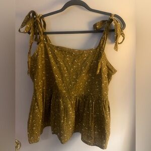 Madewell Olive Green Floral Tie-Shoulder Peplum Tank